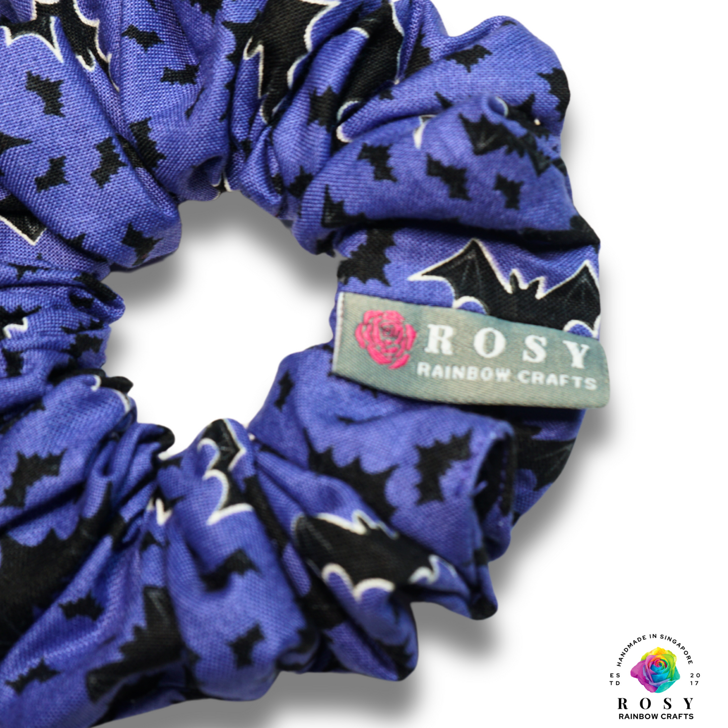 Regular Cotton Scrunchie Halloween Bats Every Where Blue
