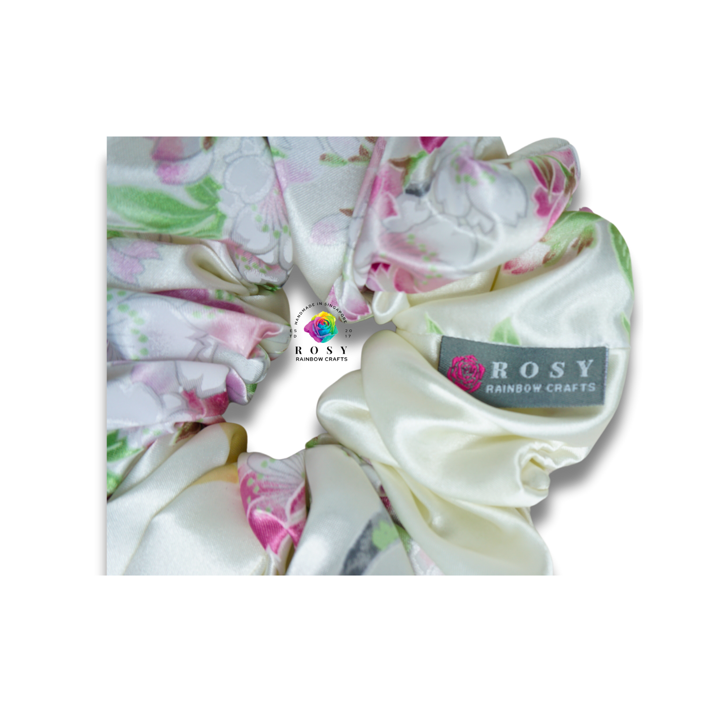 Jumbo XXL Poly Satin Scrunchie White Blossom