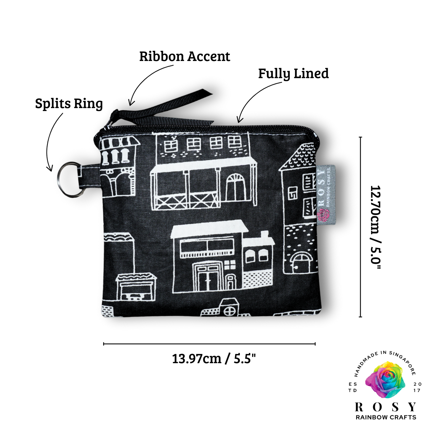 Basic Mini Zipper Pouch Home Sweet Home Black & White