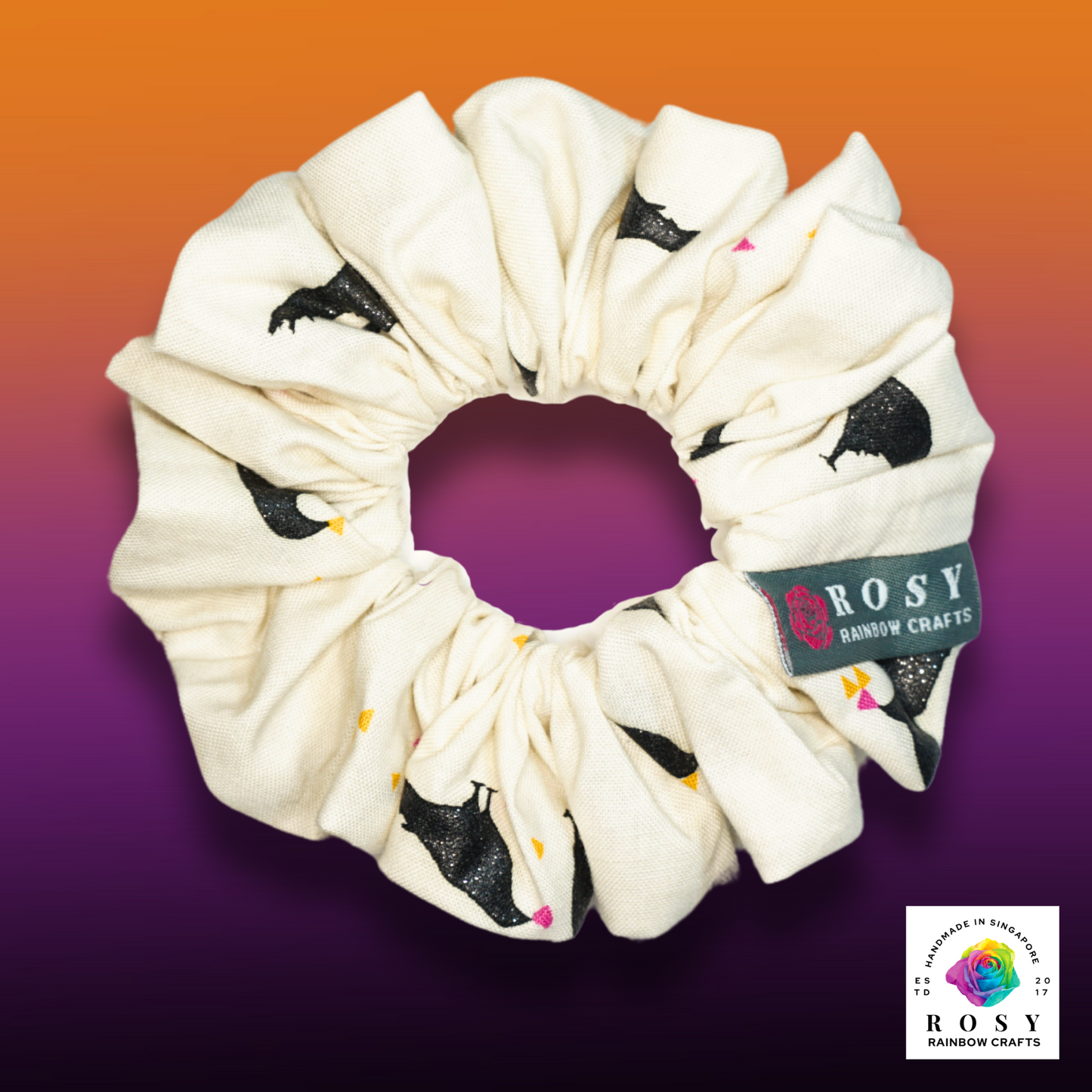 Regular Cotton Scrunchie Halloween Crows Off-White