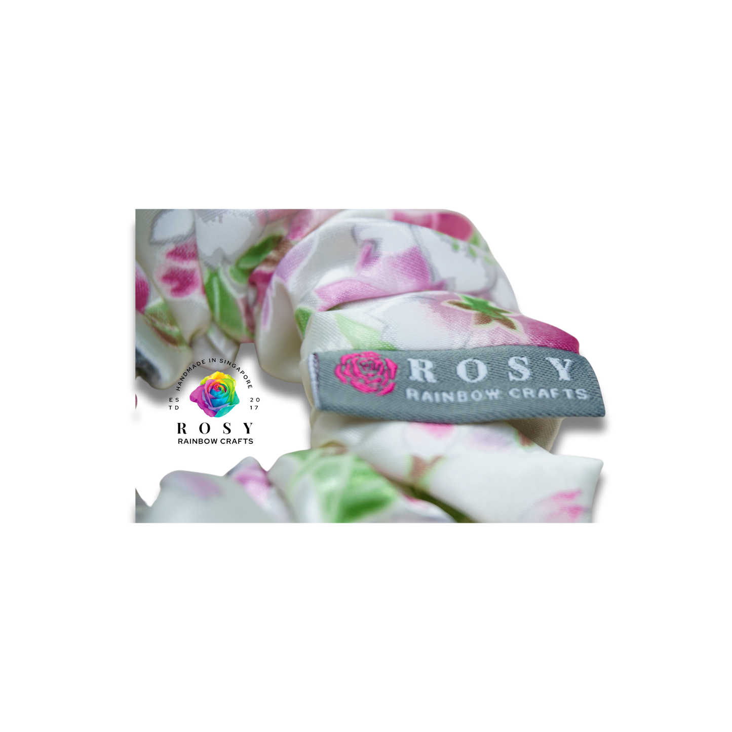 Regular Poly Satin Scrunchie White Blossom