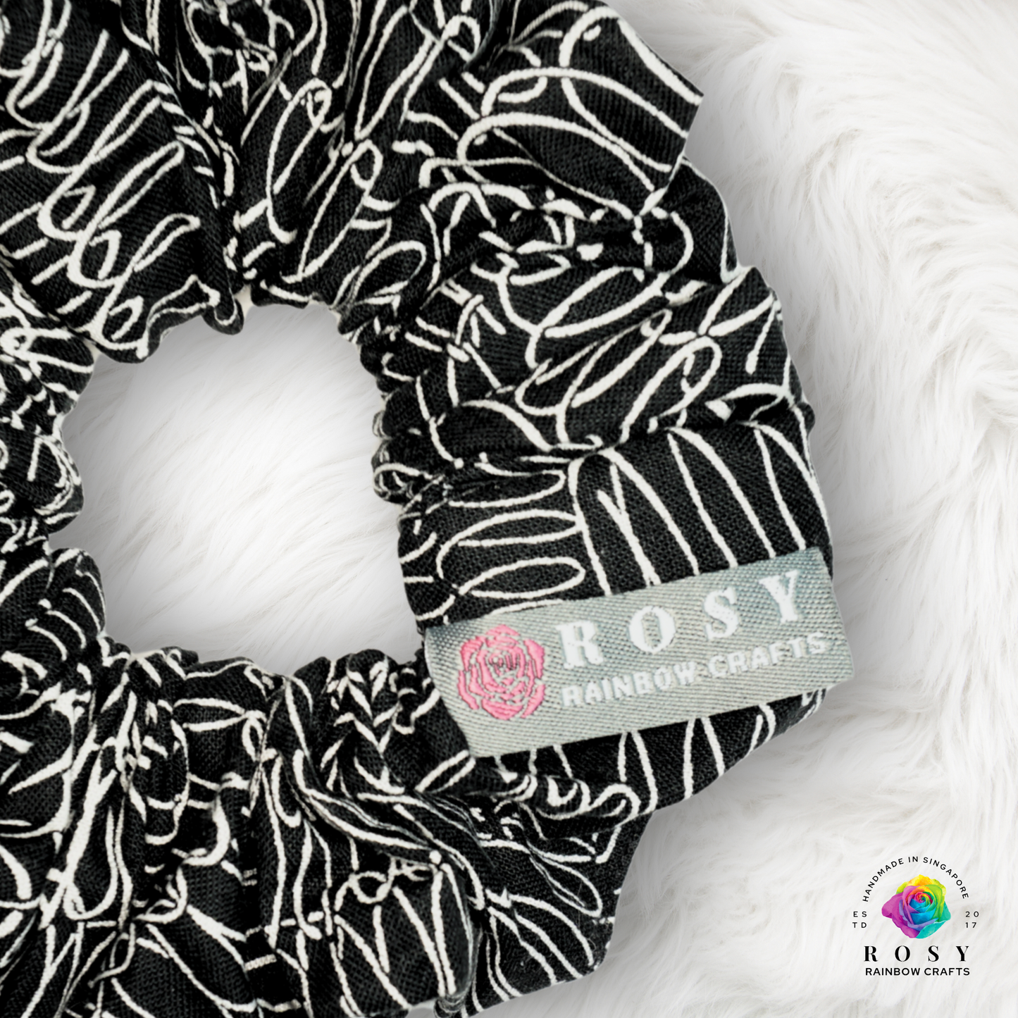 Regular Cotton Scrunchie Loopy Loop Black & White