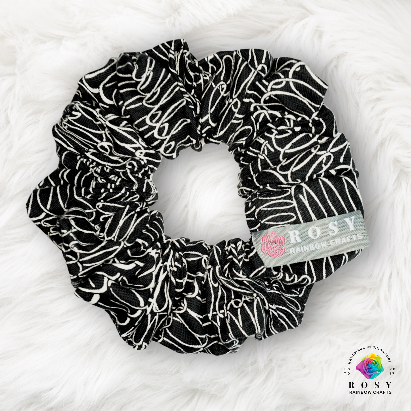 Regular Cotton Scrunchie Loopy Loop Black & White
