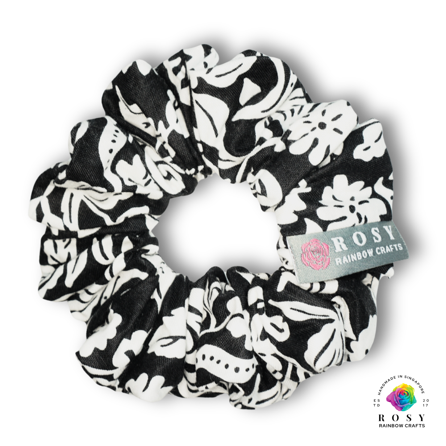 Regular Scrunchie Cotton Vintage Florals Black & White