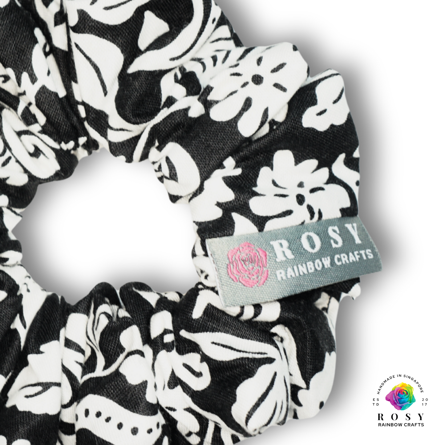 Regular Scrunchie Cotton Vintage Florals Black & White