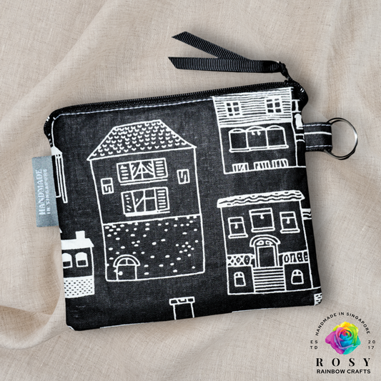 Basic Mini Zipper Pouch Home Sweet Home Black & White
