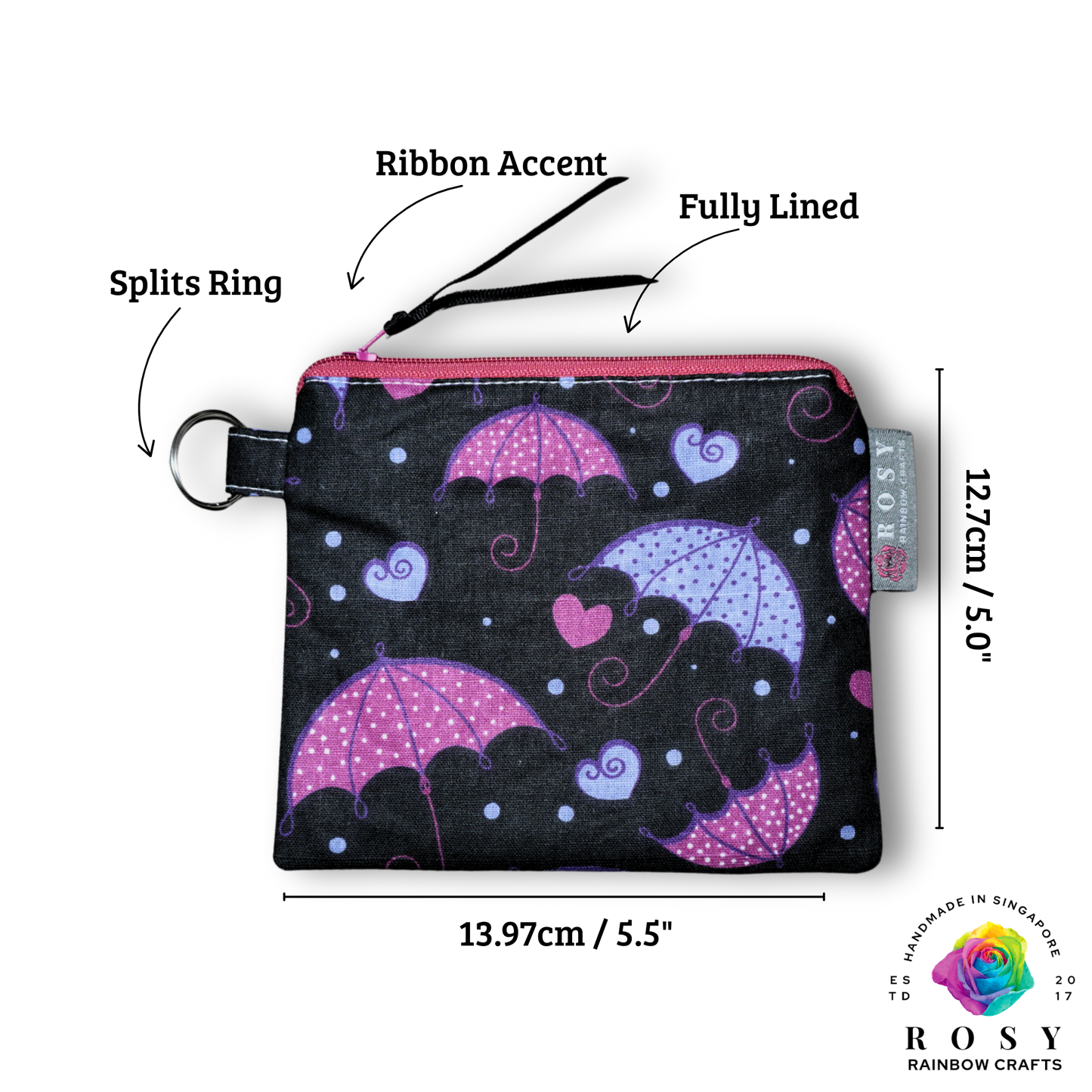 Basic Mini Zipper Pouch Dancing In The Rain Black