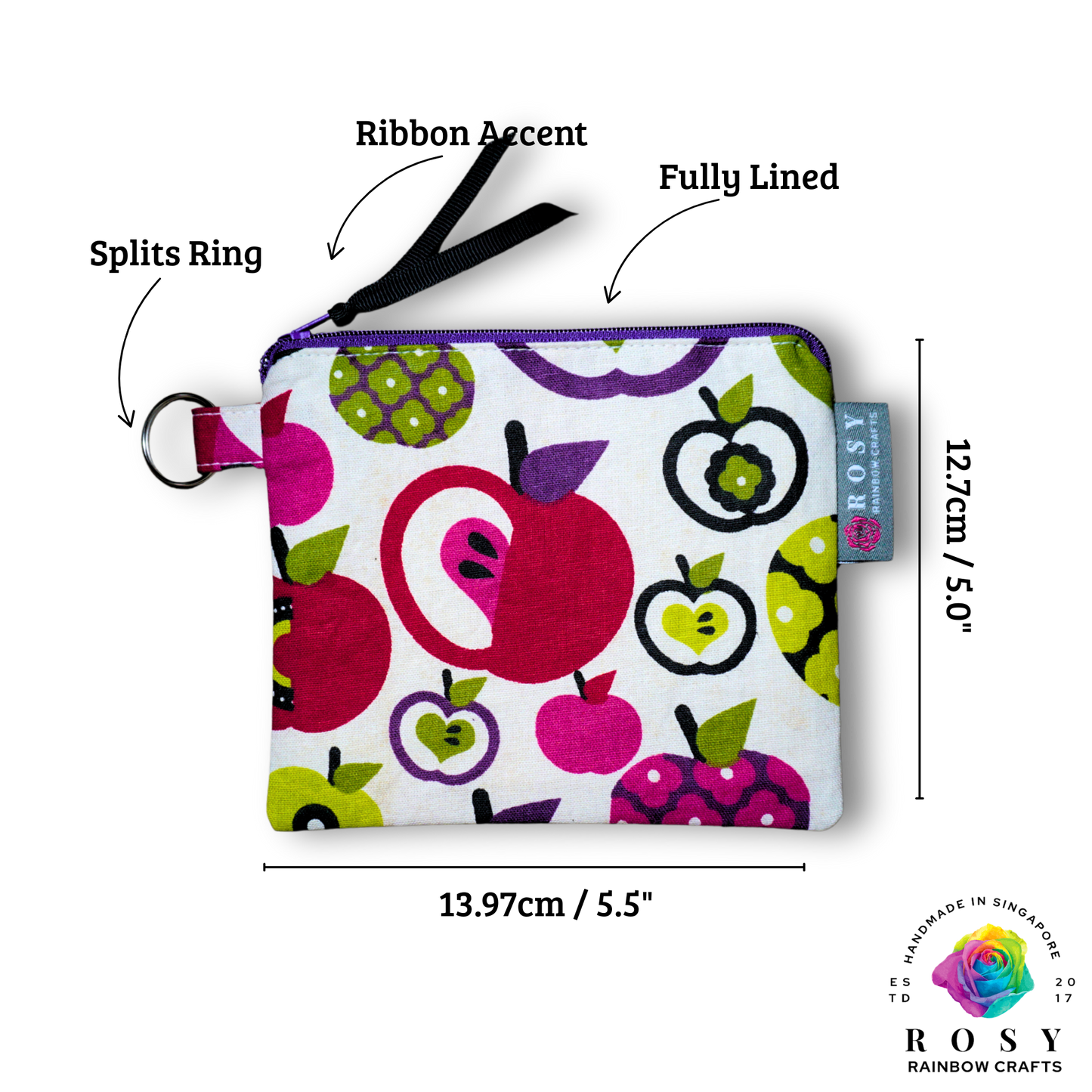Basic Mini Zipper Pouch Apple Red