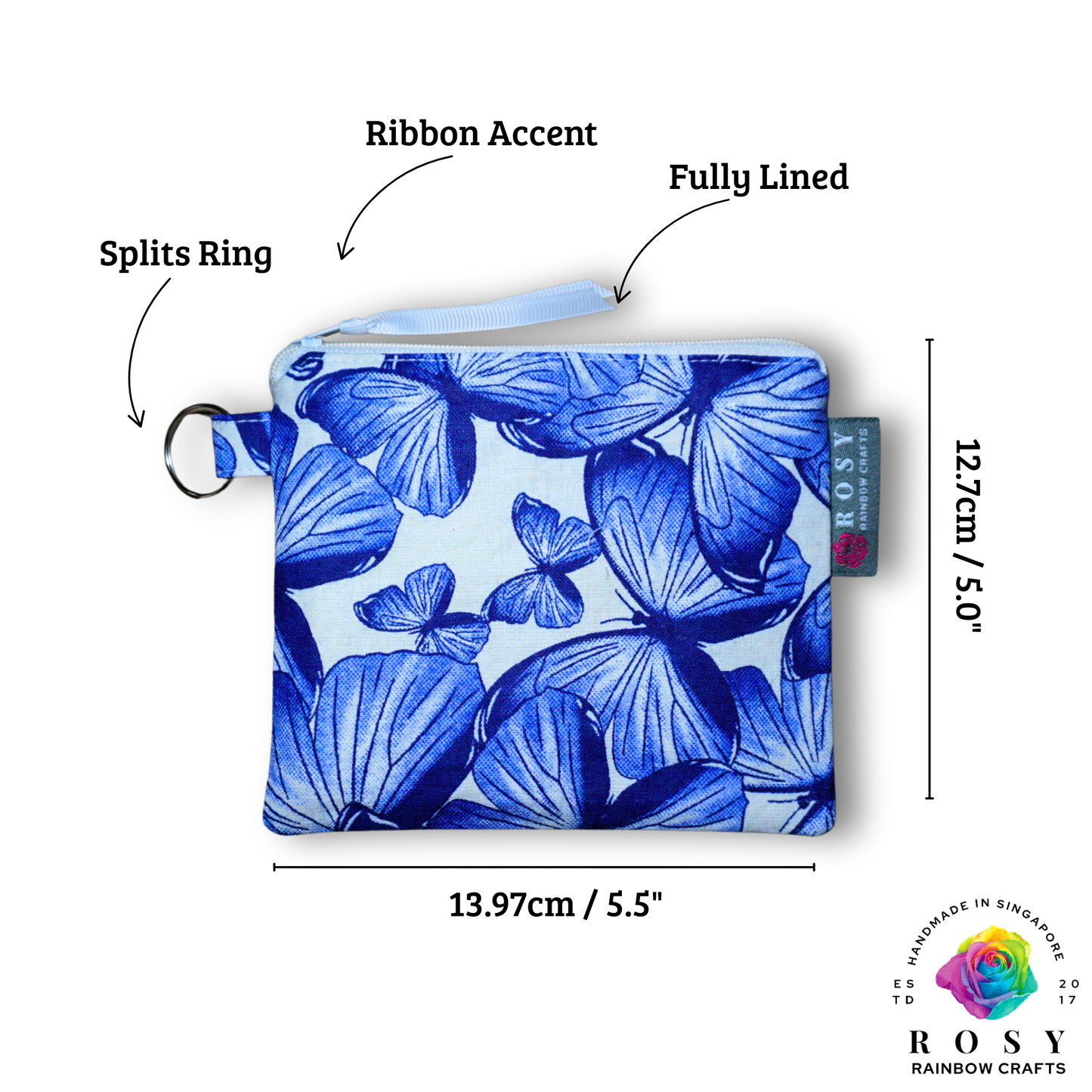 Basic Mini Zipper Pouch Butterfly Dream Navy Blue