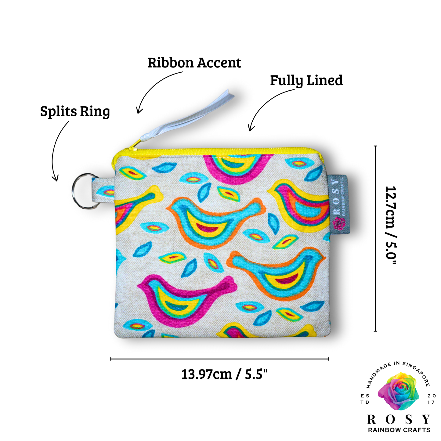 Basic Mini Zipper Pouch Marching Birds Multicolor