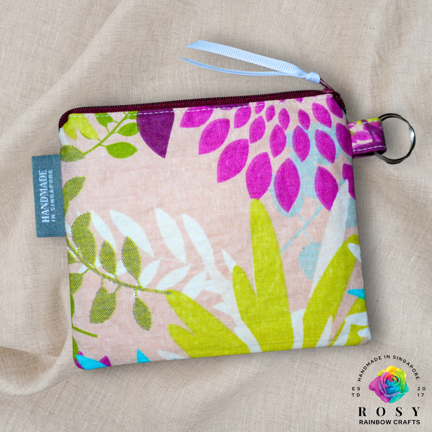 Basic Mini Zipper Pouch Floral Fauna Natural